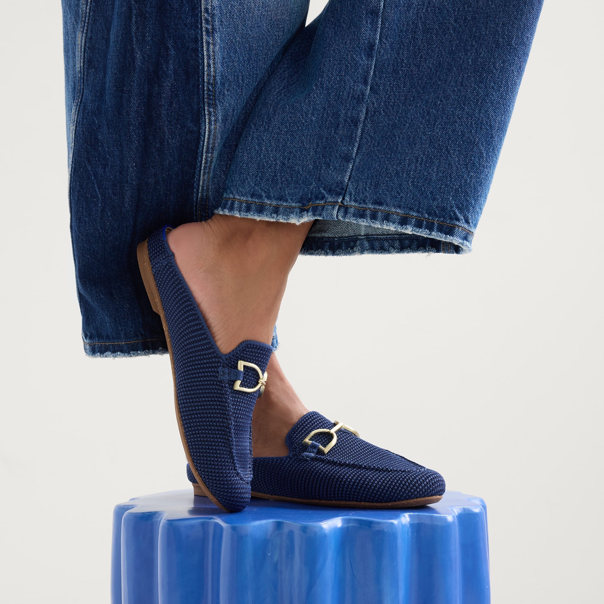 The Double Bit Loafer Mule - Blue Raffia-Knit