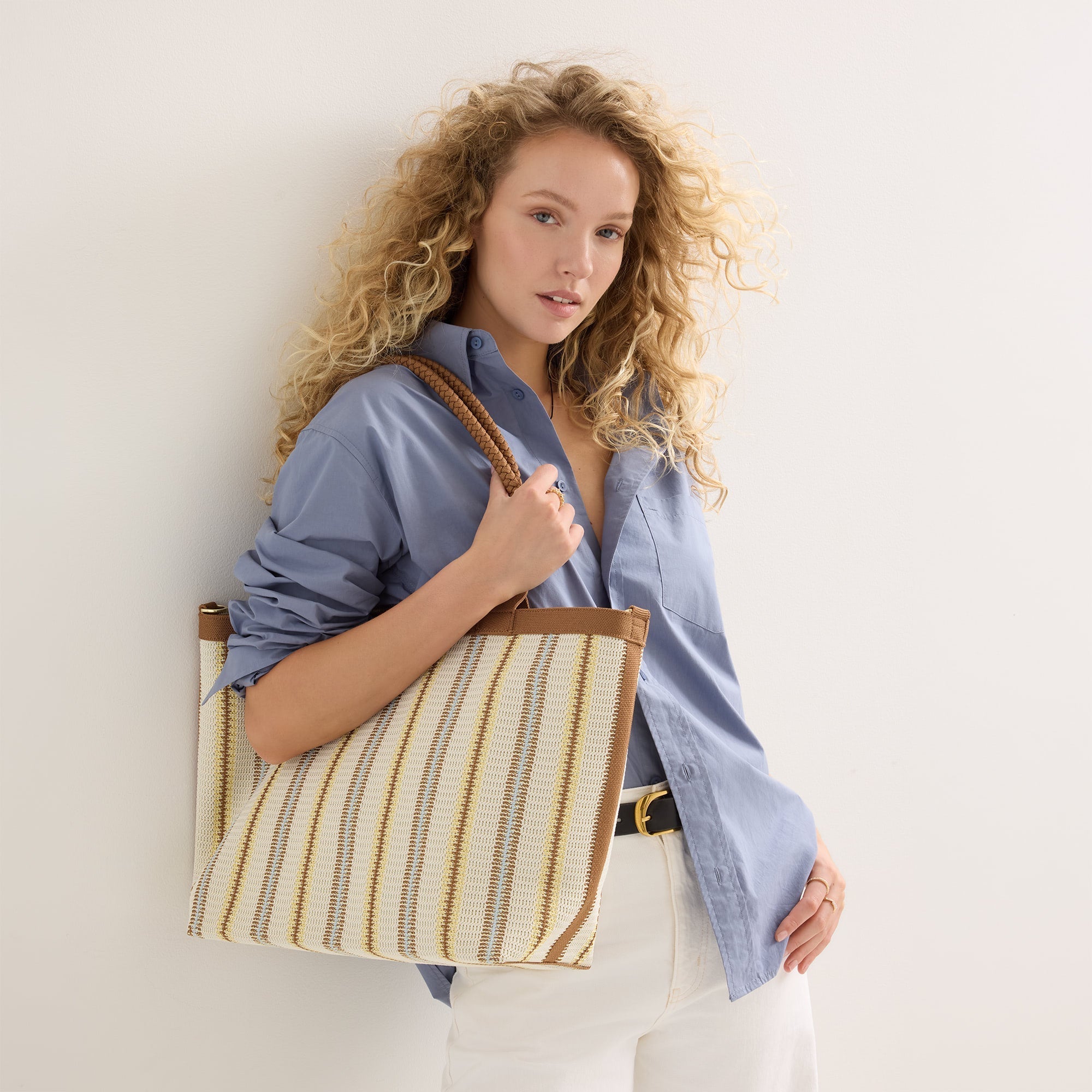 The Lightweight Zip Tote - Sunbeam Market Stripe