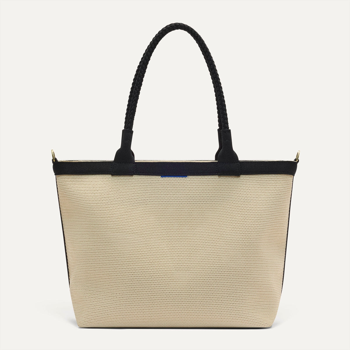 The Lightweight Zip Tote - Black and White Raffia-Knit