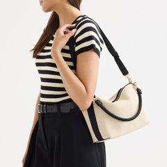 The Daily Crossbody - Black and White Raffia-Knit